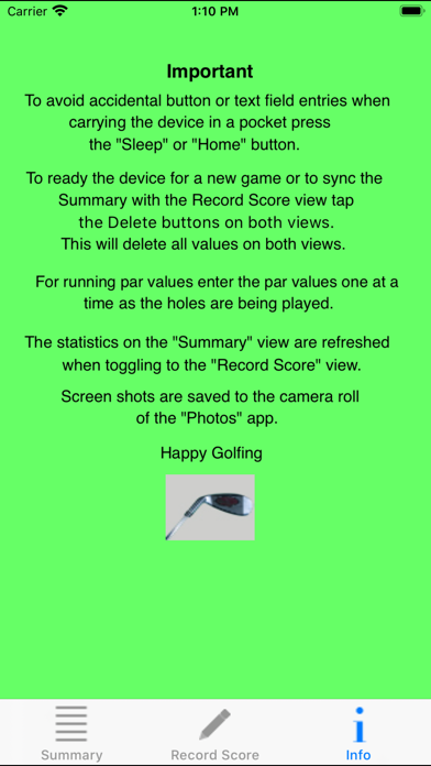 Duffer's Golf Score Card Screenshot