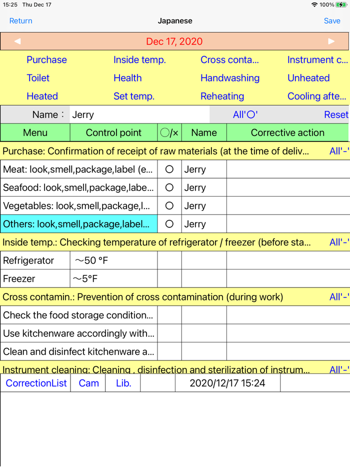 HACCP Record for one store