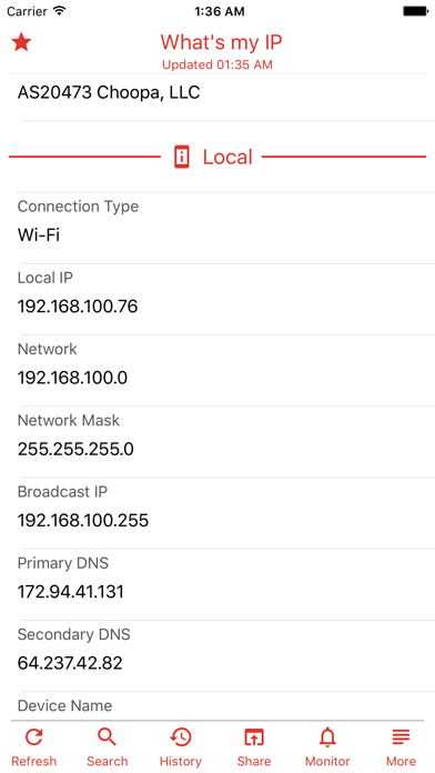 What's my IP address Screenshot
