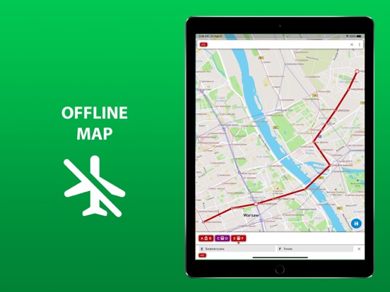 Public transport map Warsaw iPad screenshot