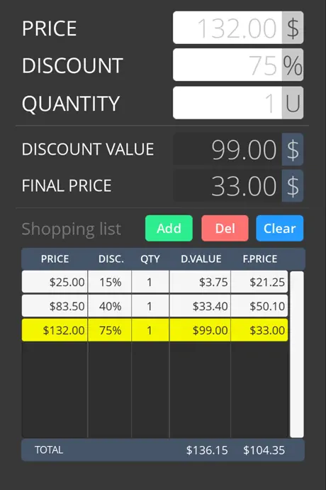 Discount Calculator with List