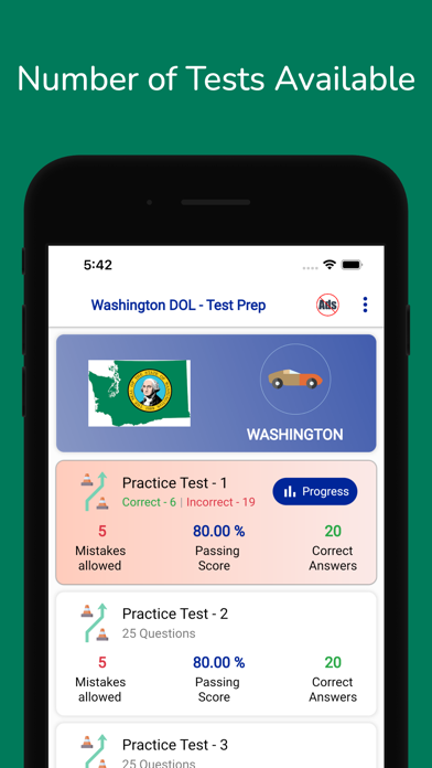 Washington DOL Permit Practice Screenshot