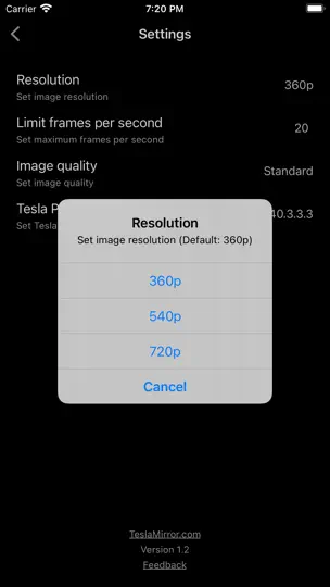 Captura de pantalla de TslaMirror en iPhone 5
