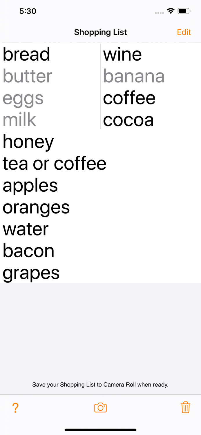 Shopping List on Lock Screen