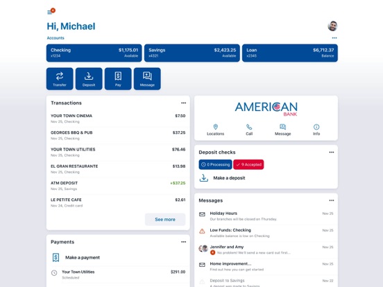 American Bank NC Mobile iPad screenshot 3 - Finance app