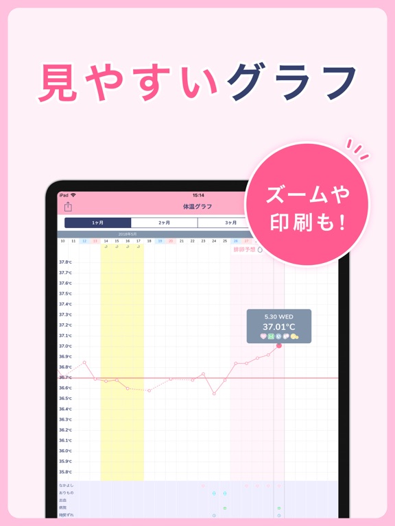 シンプル基礎体温：体温記録の人気の生理管理グラフのおすすめ画像2
