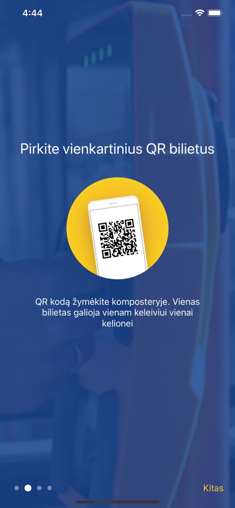 e.Ticket Klaipėda - The app introduces users to its convenient QR code ticketing system, showcasing the visual representation of a QR ticket on a smartphone screen.