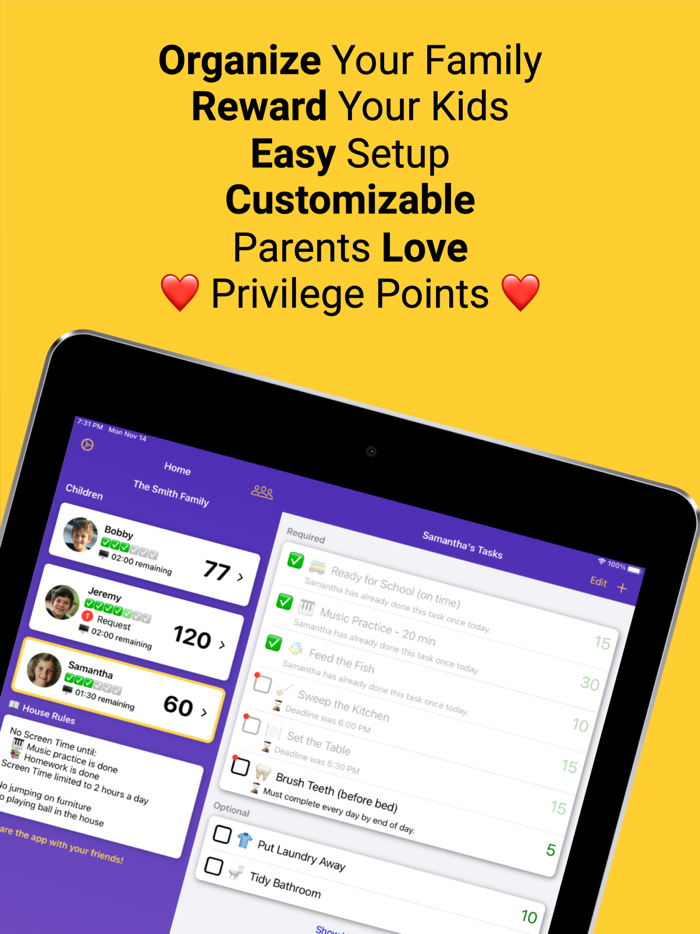 Privilege Points Chore Tracker