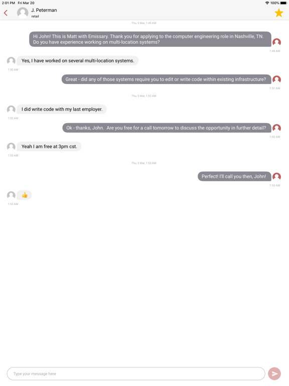 Emissary Text Recruiting iPad screenshot 3 - Business app