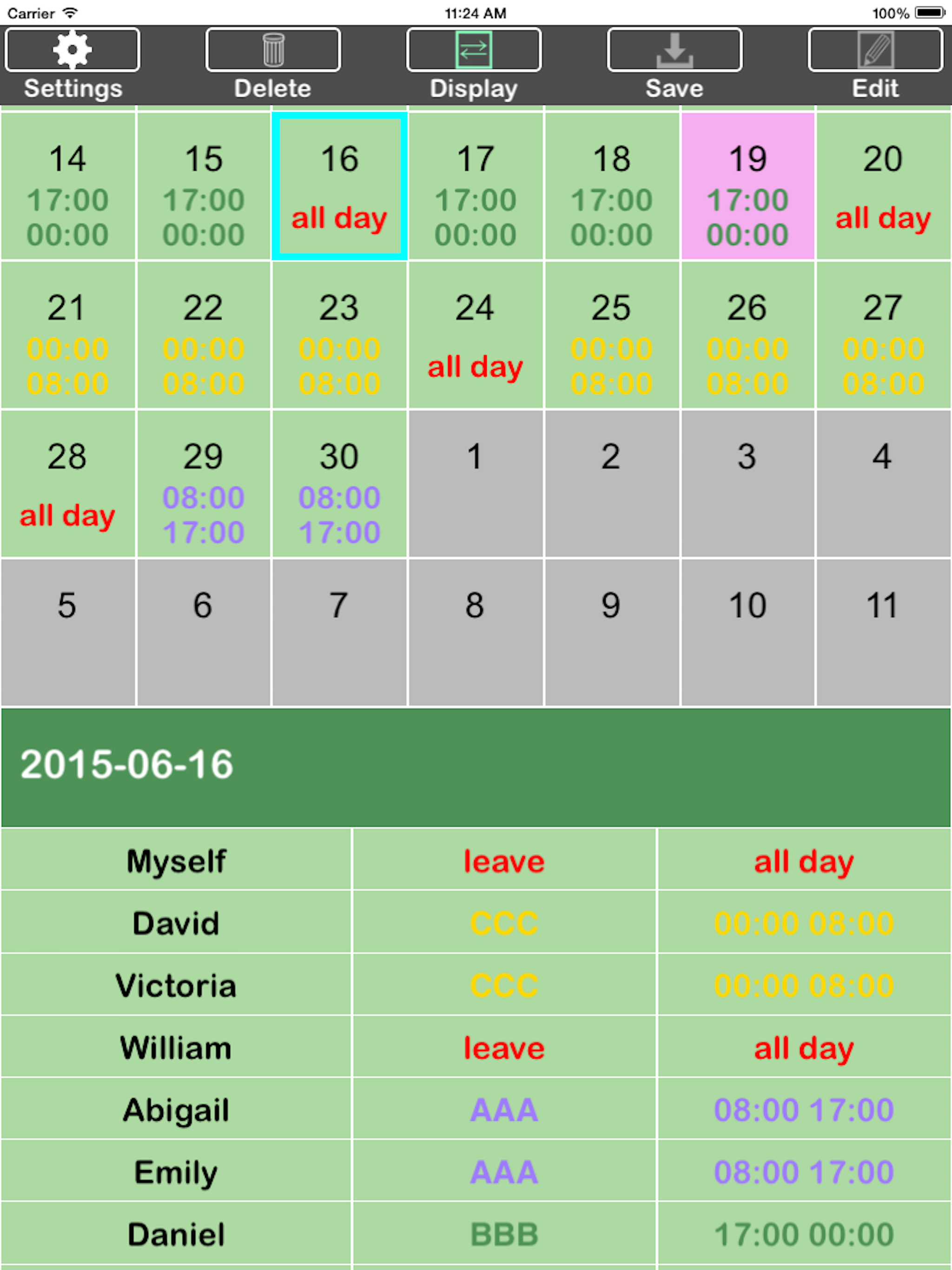 TC Scheduling Table