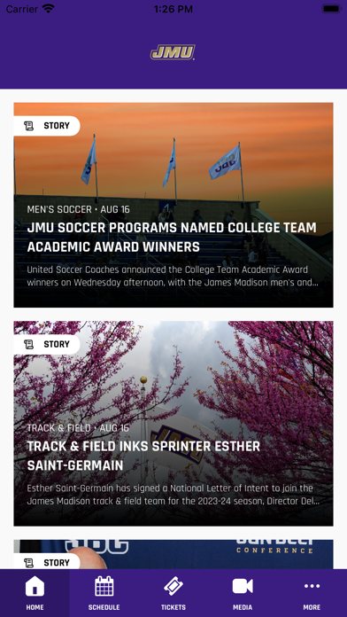 JMU Athletics Screenshot