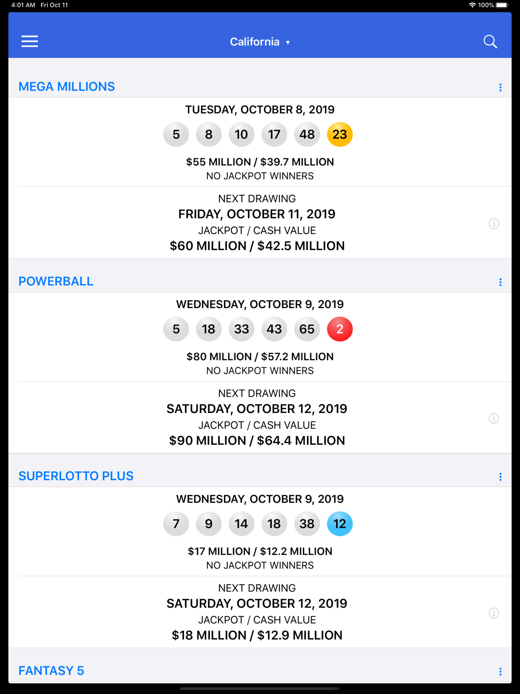 Lotto Results - Lottery in US