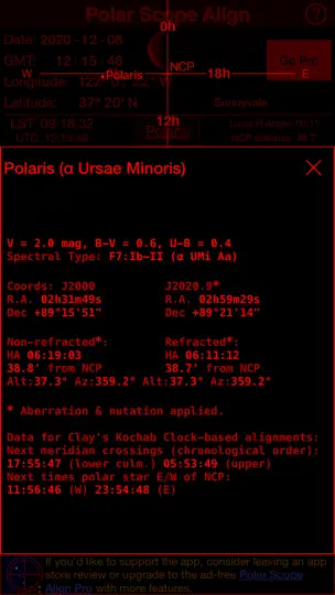 Captura de pantalla de Polar Scope Align en iPhone 10