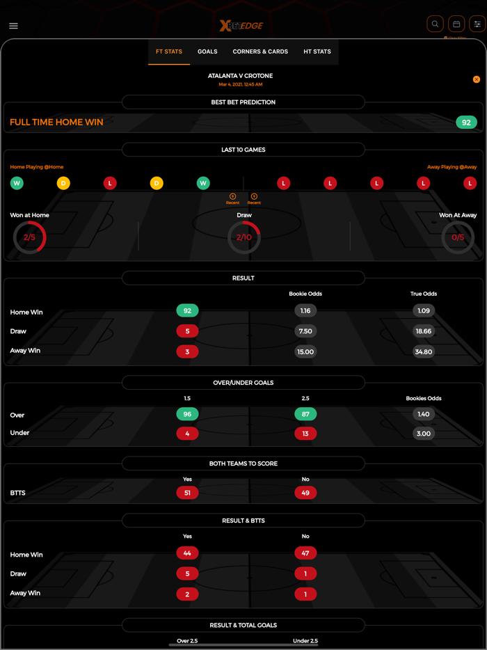 XBet Edge Football Statistics