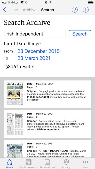 Irish Independent ePapers Screenshot