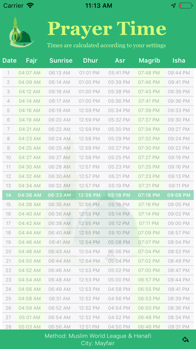Arabic Calendar Screenshot