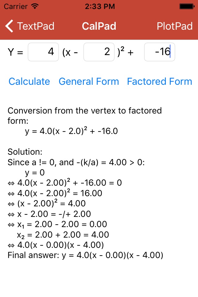 My Quadratic screenshot 3