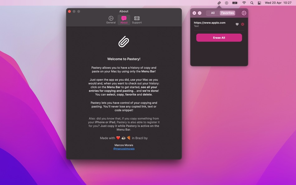 #1. Pastery - copy-paste history (macOS) 由: Marcos Morais