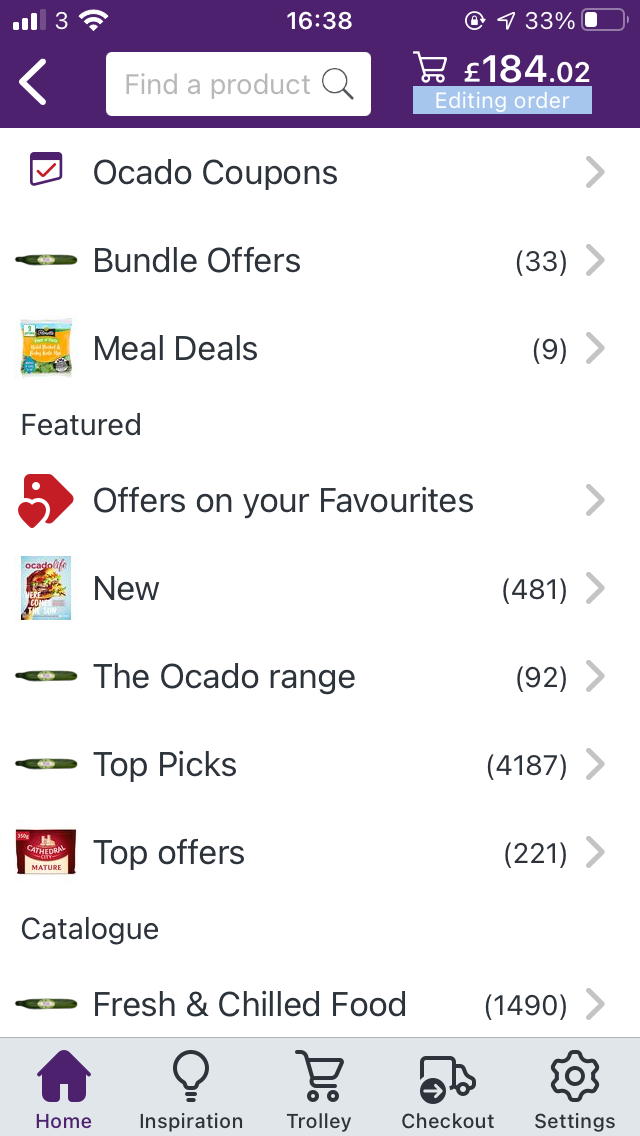 Ocado supermarket shopping