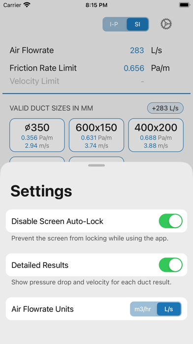 Ductulator Duct Sizing Screenshot