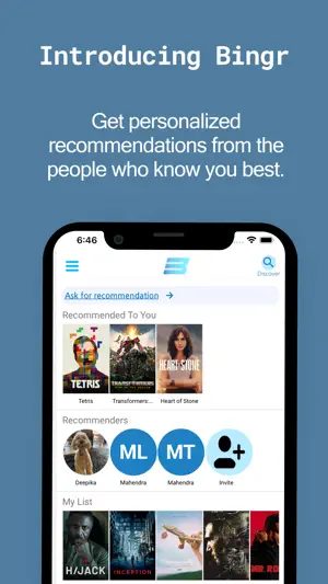Bingr - Recommendation App screenshot 1