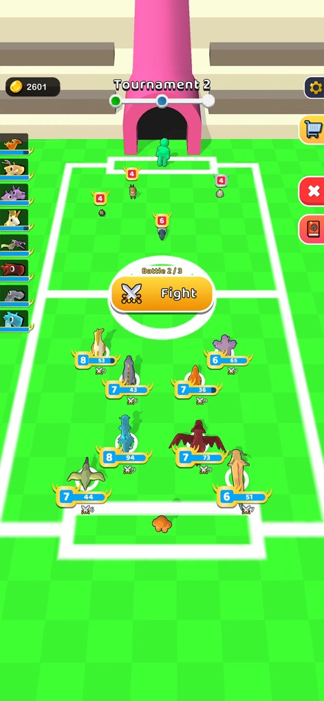 Zookemon - This tool allows for strategic team formation on a vibrant battle arena, culminating in engaging fights initiated by the prominent 'Fight' button.