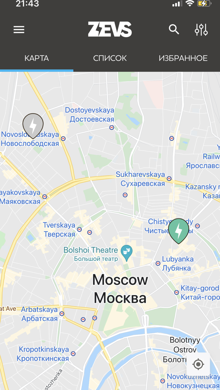 Zevs - карта зарядок