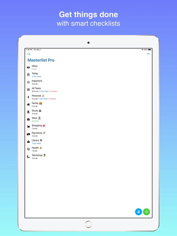 Masterlist: Focus & Tasks iPad screenshot 1 - Productivity app