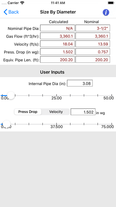 HVAC Pipe Sizer - Gas Plus Screenshot