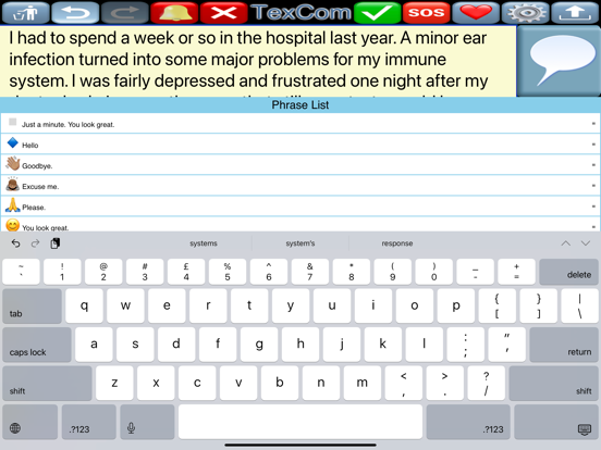 TexCom Text Communicator iPad screenshot 2 - Medical app