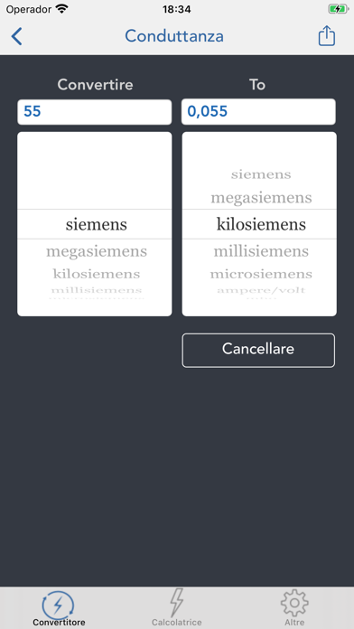 Elettriche Convertitore Schermata dell'app