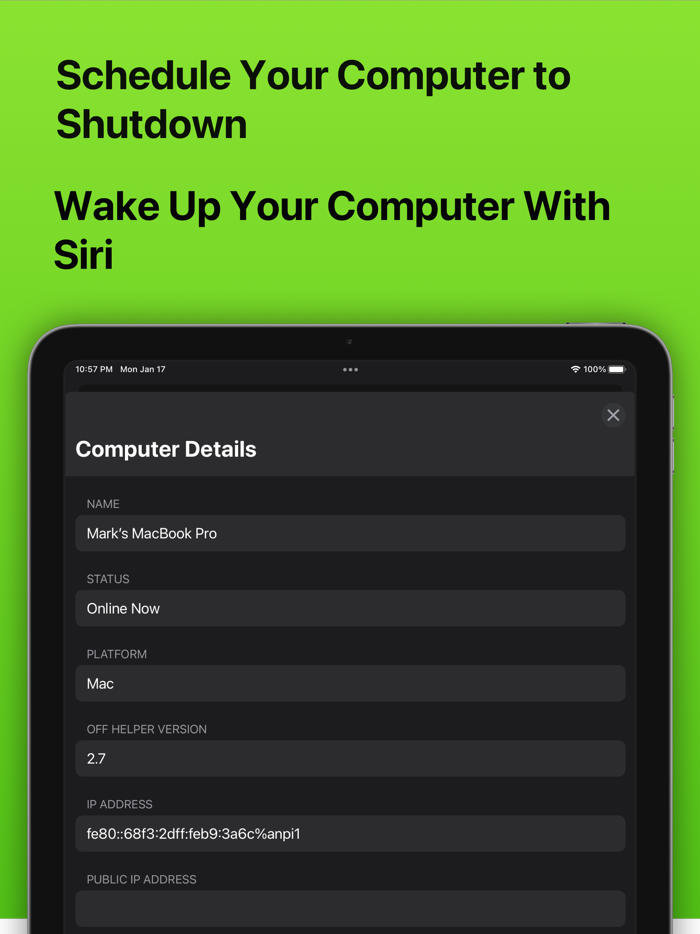 Off - Shutdown and Wake On Lan
