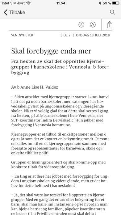 Vennesla Tidende eAvis Screenshot