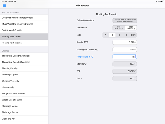 Saybolt Oil Calculator iPad screenshot 2 - Business app