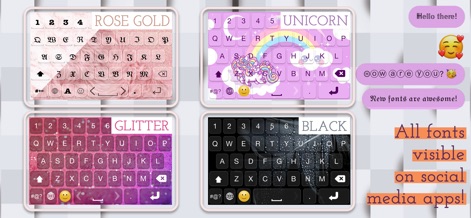 KeyPro – Keyboard Themes Fonts - Explore an array of captivating keyboard themes, from the elegant ROSE GOLD to the sparkling GLITTER design.