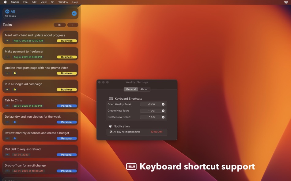 #4. Weekly for Reminders (macOS) Podle: Guru Sidharth Govindaraju