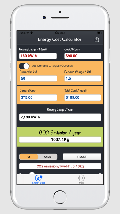 Energy Cost Calculator Screenshot