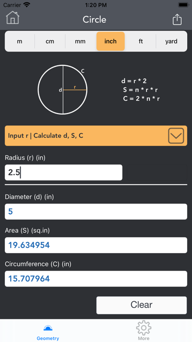 Geometry Calculator. Screenshot