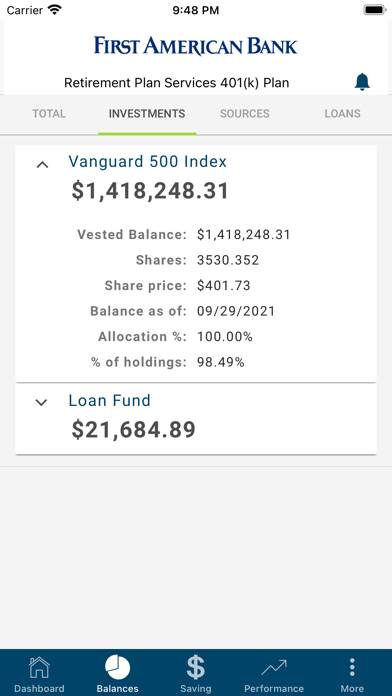 First American Bank 401(k) Screenshot