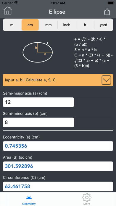 Geometry Calculator. Screenshot