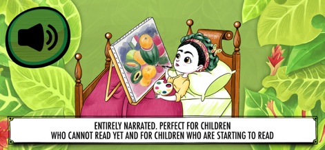 Women Who Changed the World - This app features fully narrated stories, allowing children to enjoy tales like Frida Kahlo painting in bed, complemented by the clear audio icon indicator.