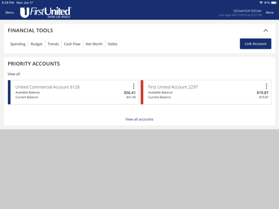 First United Bank Mobile iPad screenshot 3 - Finance app