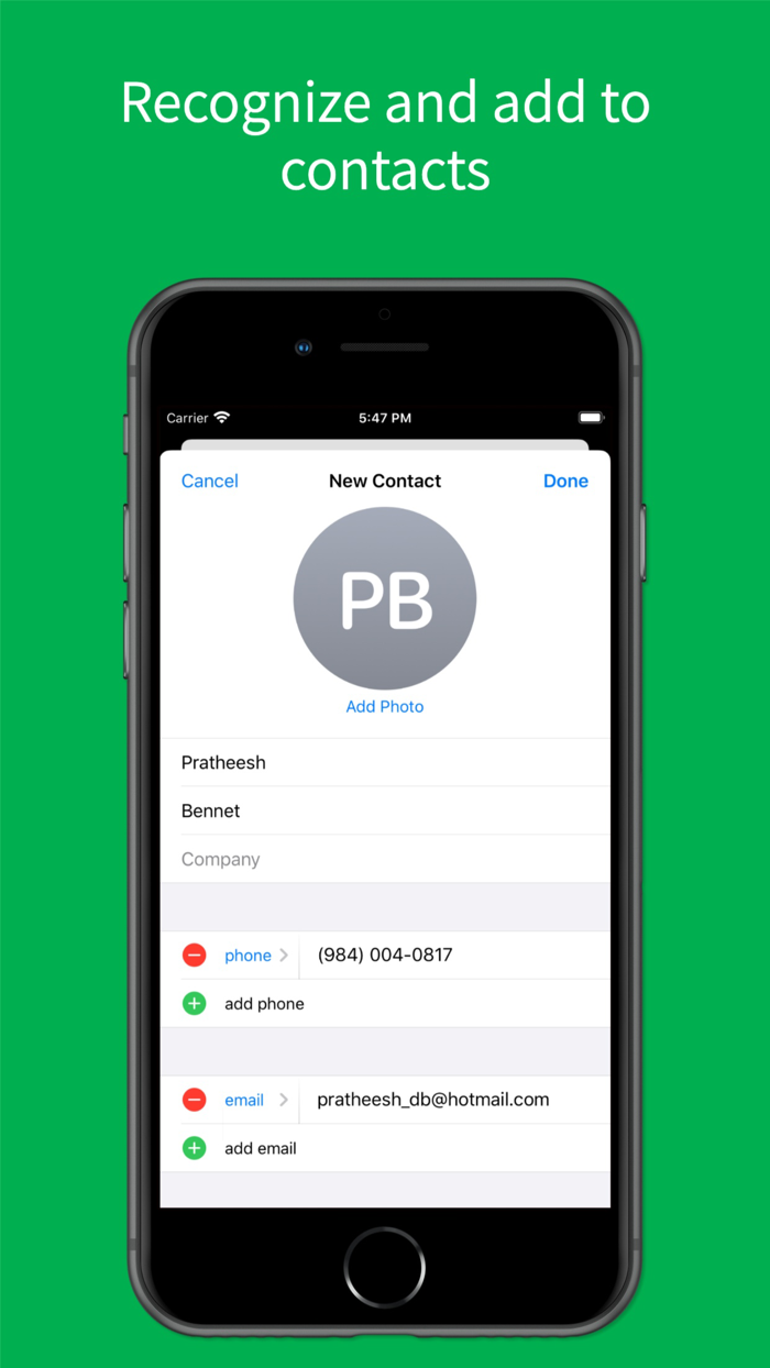 Business Card Scan and Save