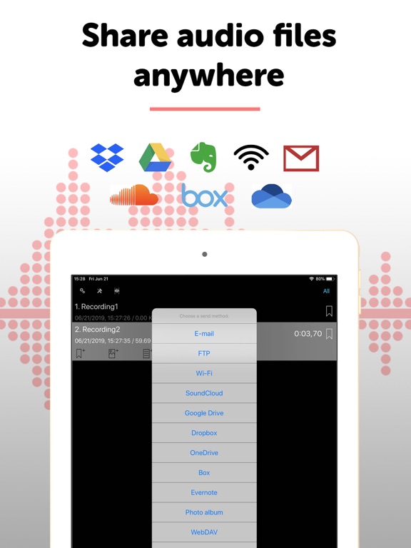 Alon Dictaphone-Voice Recorder iPad screenshot 3 - Business app
