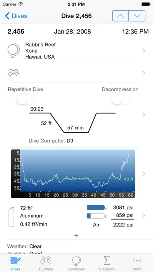 Скриншот Dive Log на iPhone 2