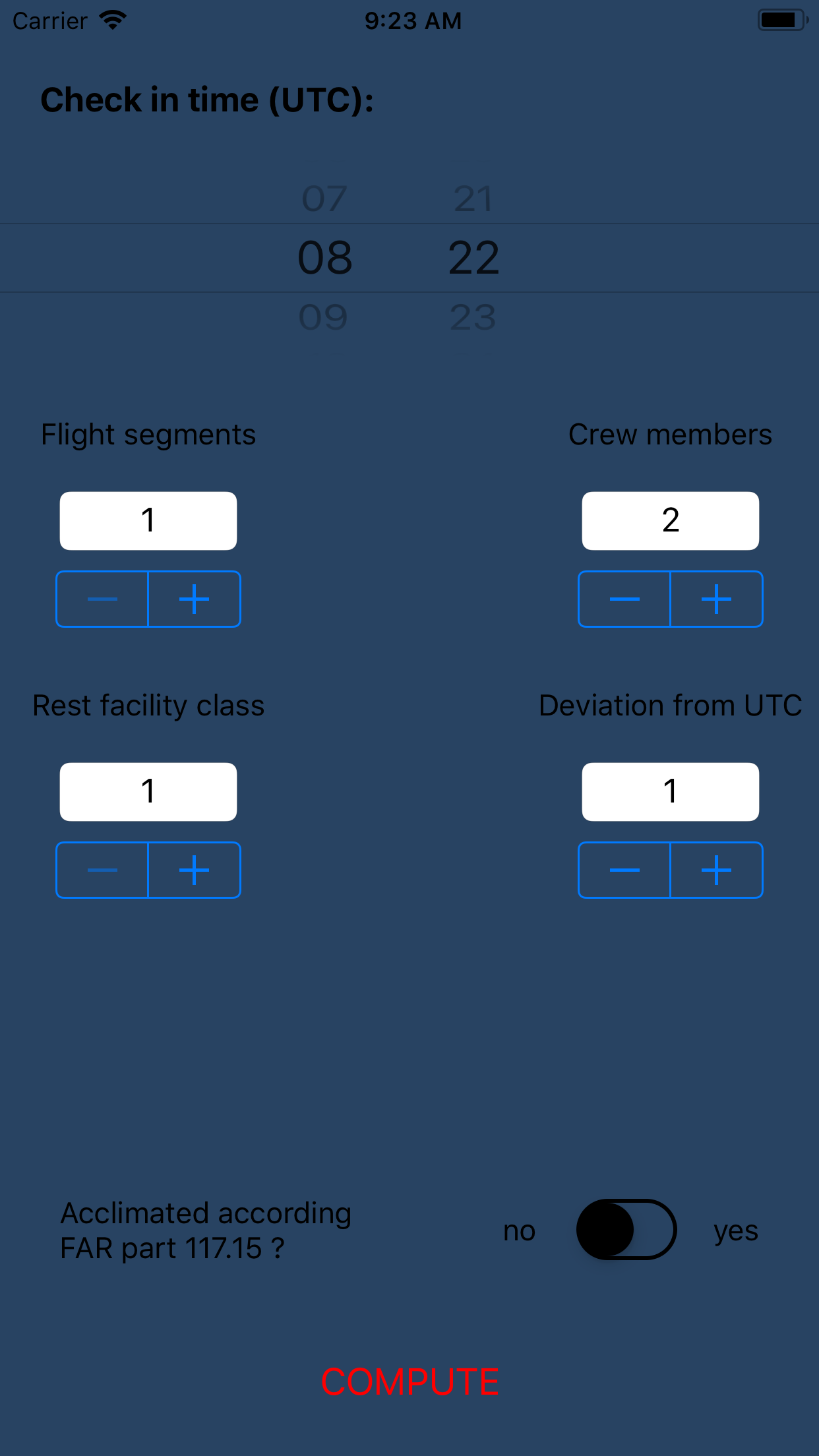 Flight Duty Calculator (FAA)