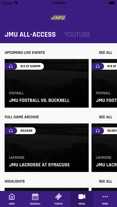 JMU Athletics Screenshot