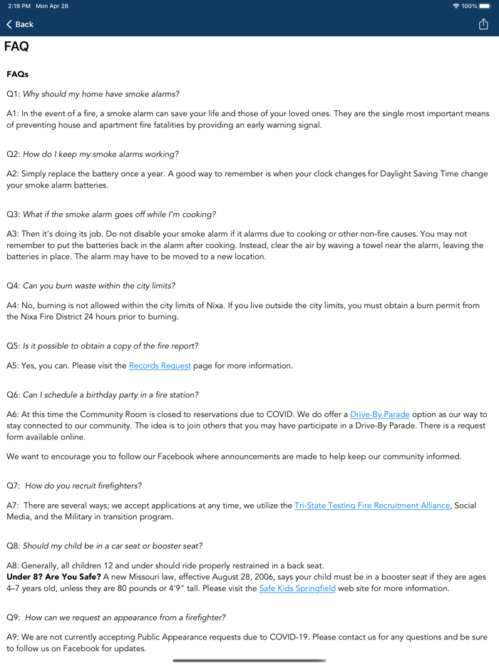 Nixa Fire District App