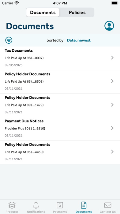 GUARDIAN® Accounts & Policies Screenshot