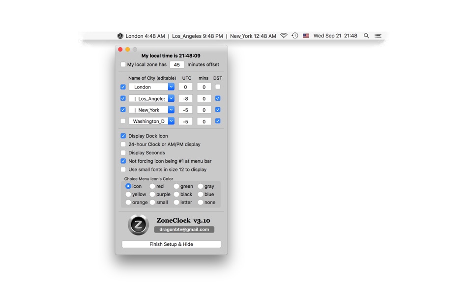#2. ZoneClock (macOS) 由: Jiulong Zhao